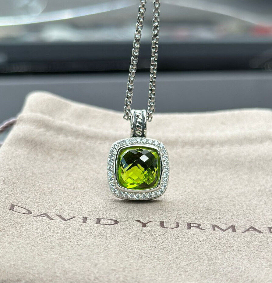 DAVID YURMAN 925 Sterling Silver 11mm Albion Peridot Diamonds Necklace 18 Inches