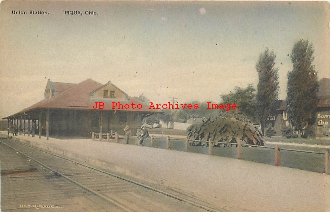 OH, Piqua, Ohio, Union Railroad Depot, Station, George M Bauer by Albertype