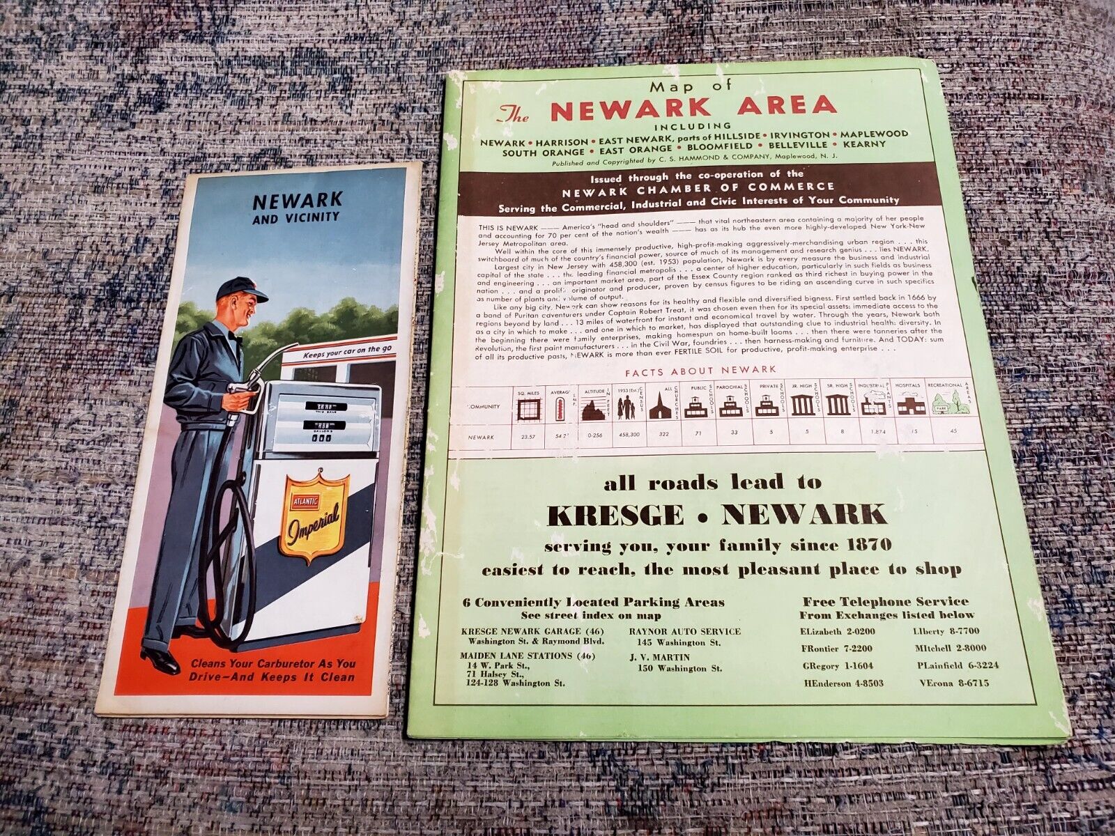 Lot of 2 Maps of Newark NJ 1950s-60s Hammond (\'55?) n Rand McNally (63)-Vintage