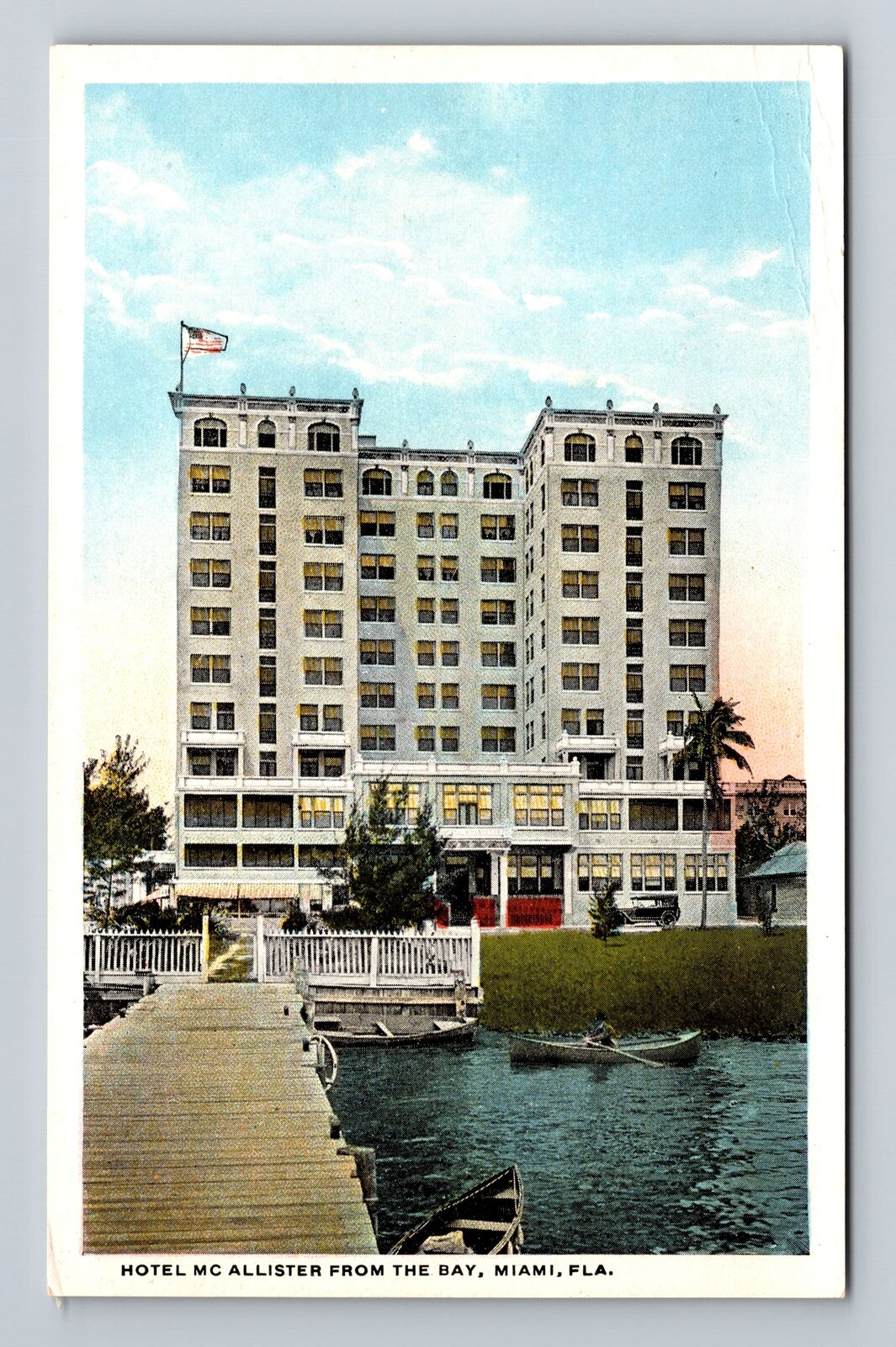 Miami FL-Florida, Hotel McAllister From Bay, Antique Souvenir Vintage Postcard