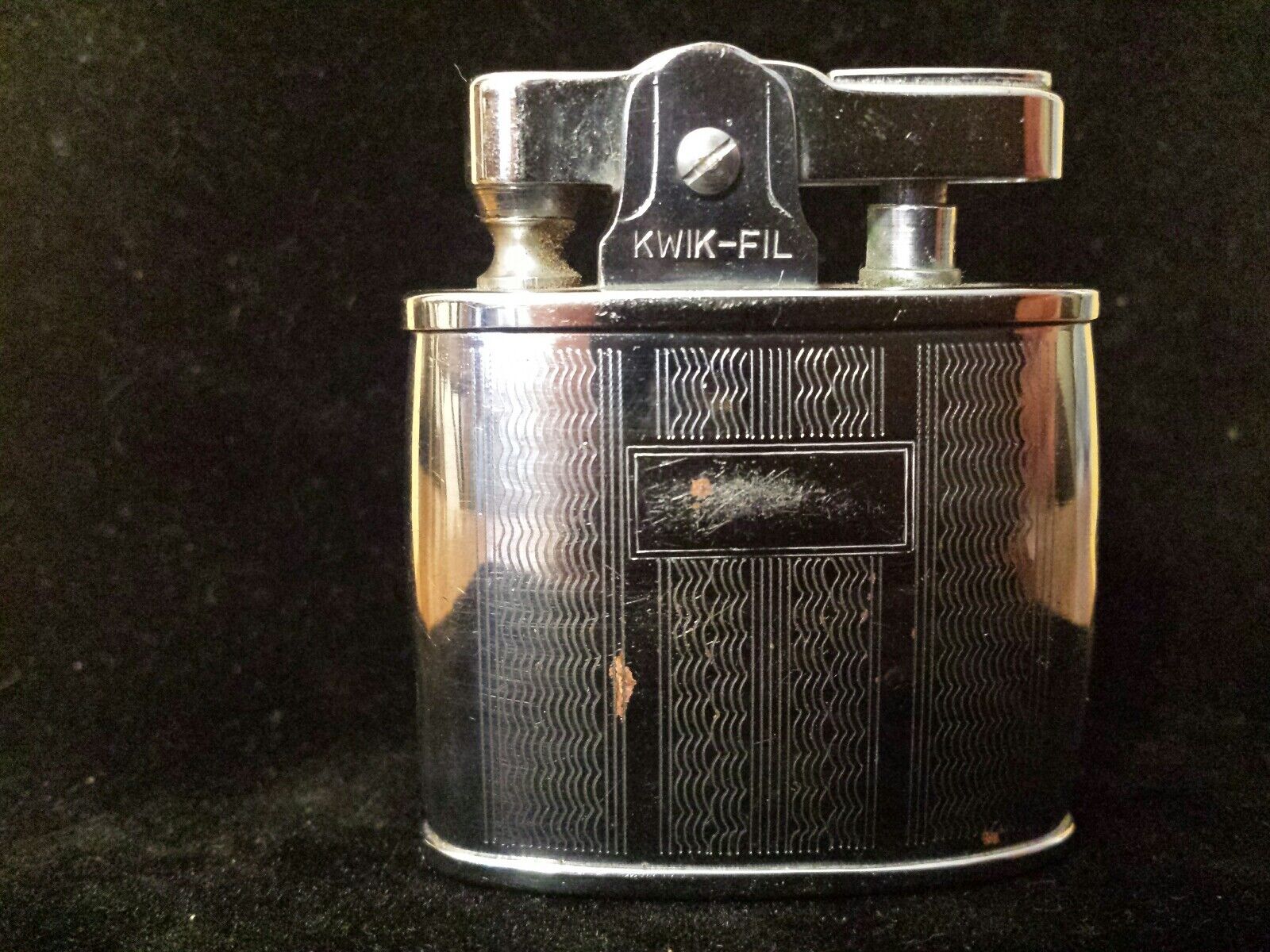 Vintage Mid-Century Continental Deluxe Kwik Fil Silver Pocket Lighter 