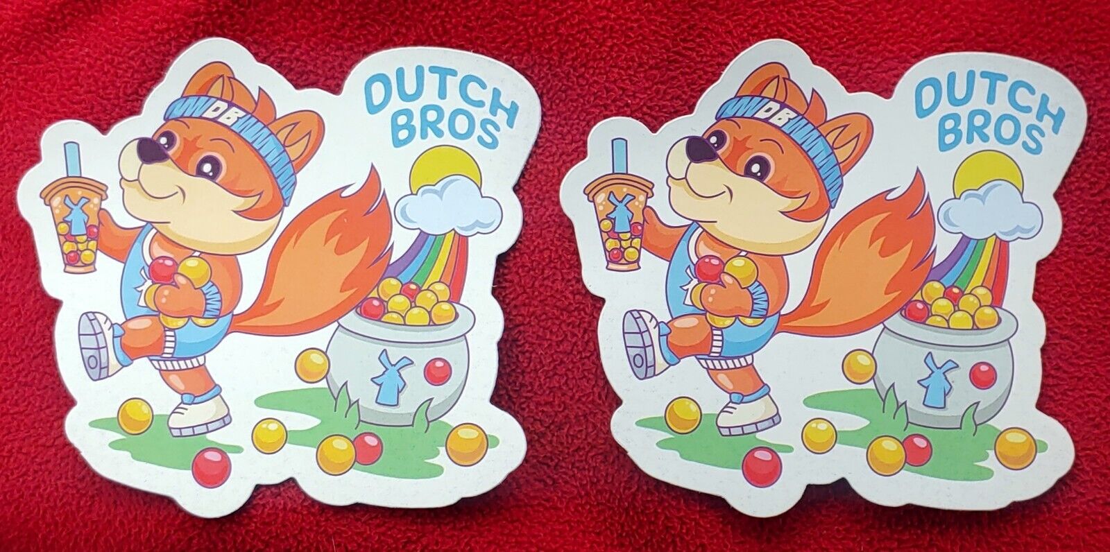 Two (2) Dutch Bros Stickers March 2024 Fox