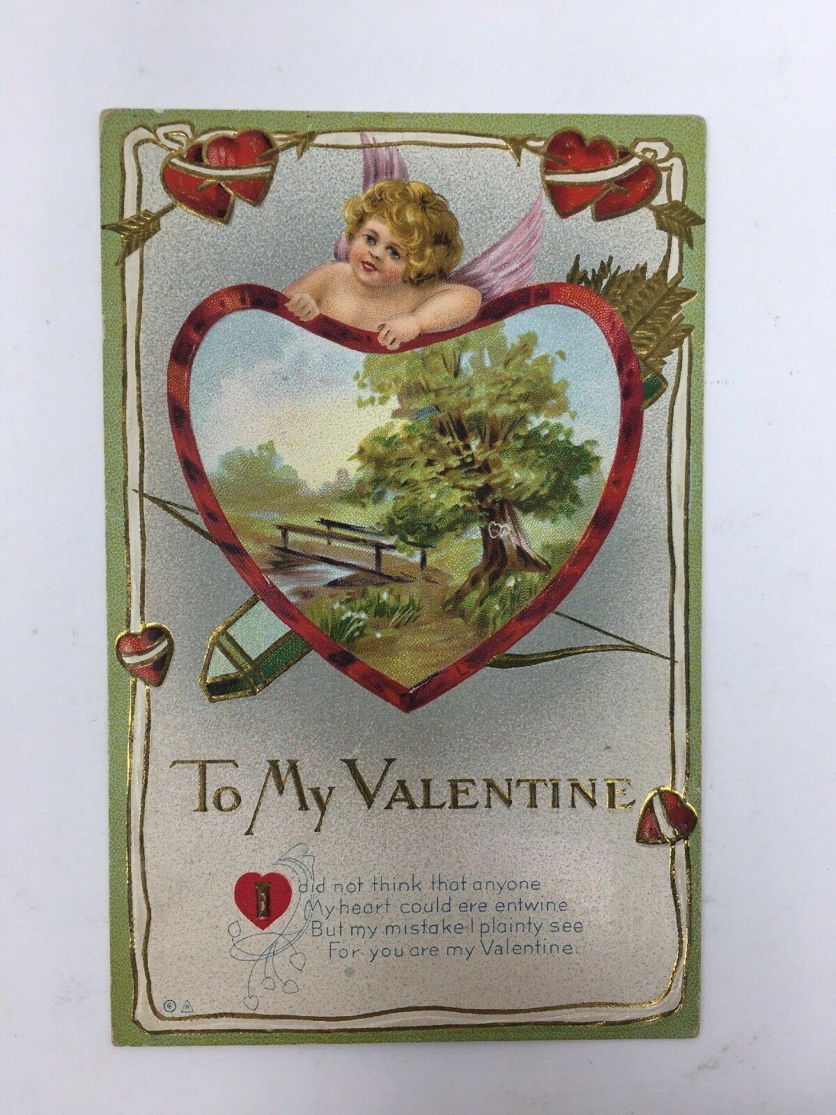 c. 1912 Valentine Postcard Cupid Heart Nash Series No 4 Embossed