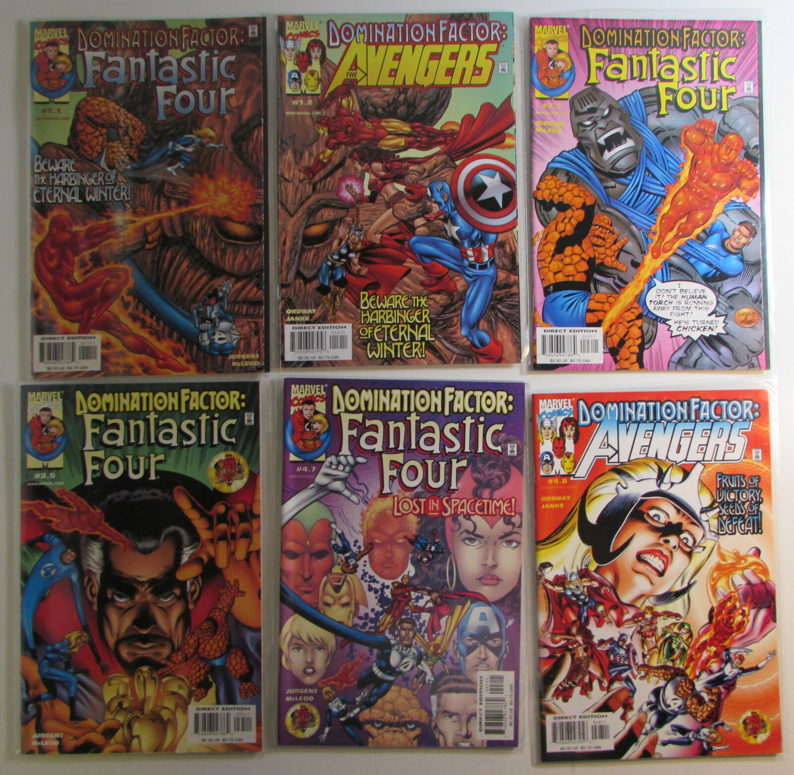 Domination Factor Lot 6 #FF 1.1,2.3,3.5,4.7,Avengers 1.2,4.8 Marvel 1999 Comics