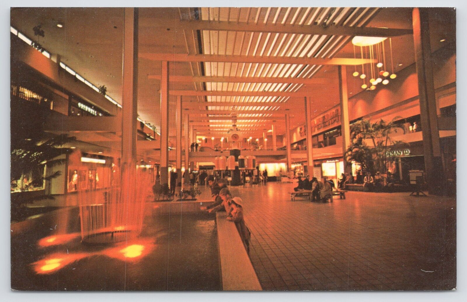 Interior Of Midtown Plaza~Rochester NY~Orange Lighting~Folks @ Fountain~c1968 PC