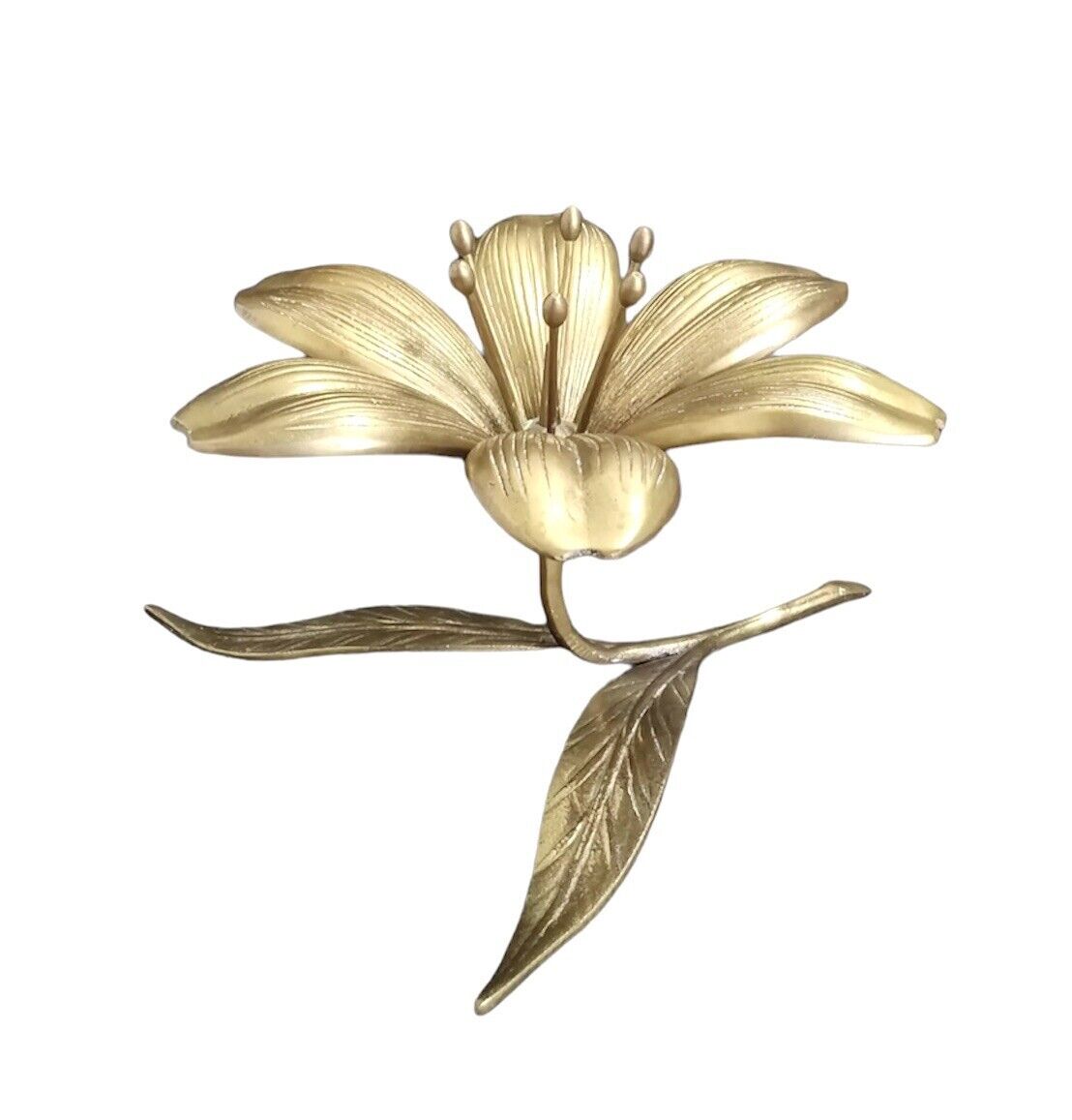 Vintage Hollywood Regency Brass Lotus Lily Flower Floral Ashtray Removable Petal