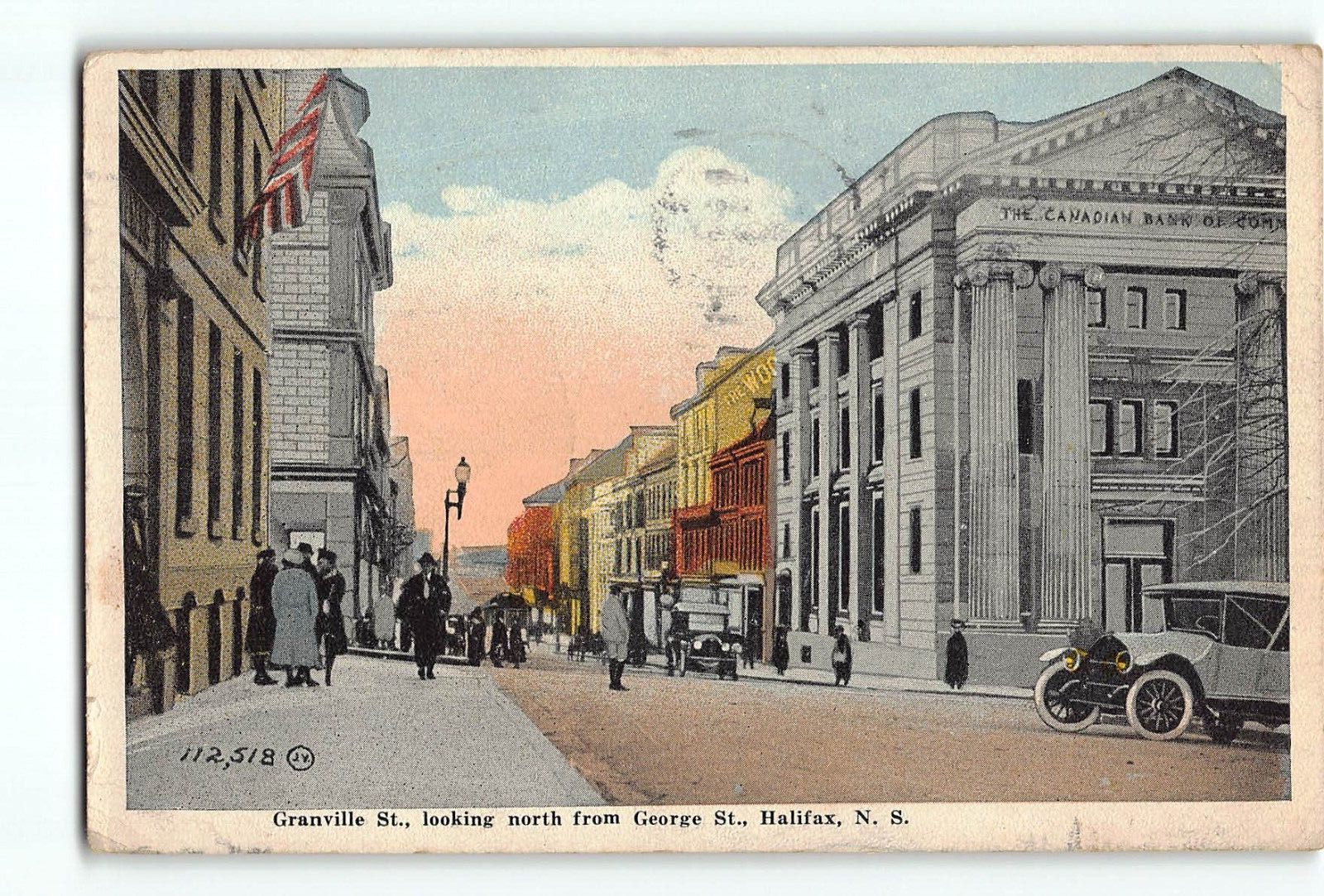 Old Vintage 1921 Postcard of Granville Street in Halifax Nova Scotia Canada