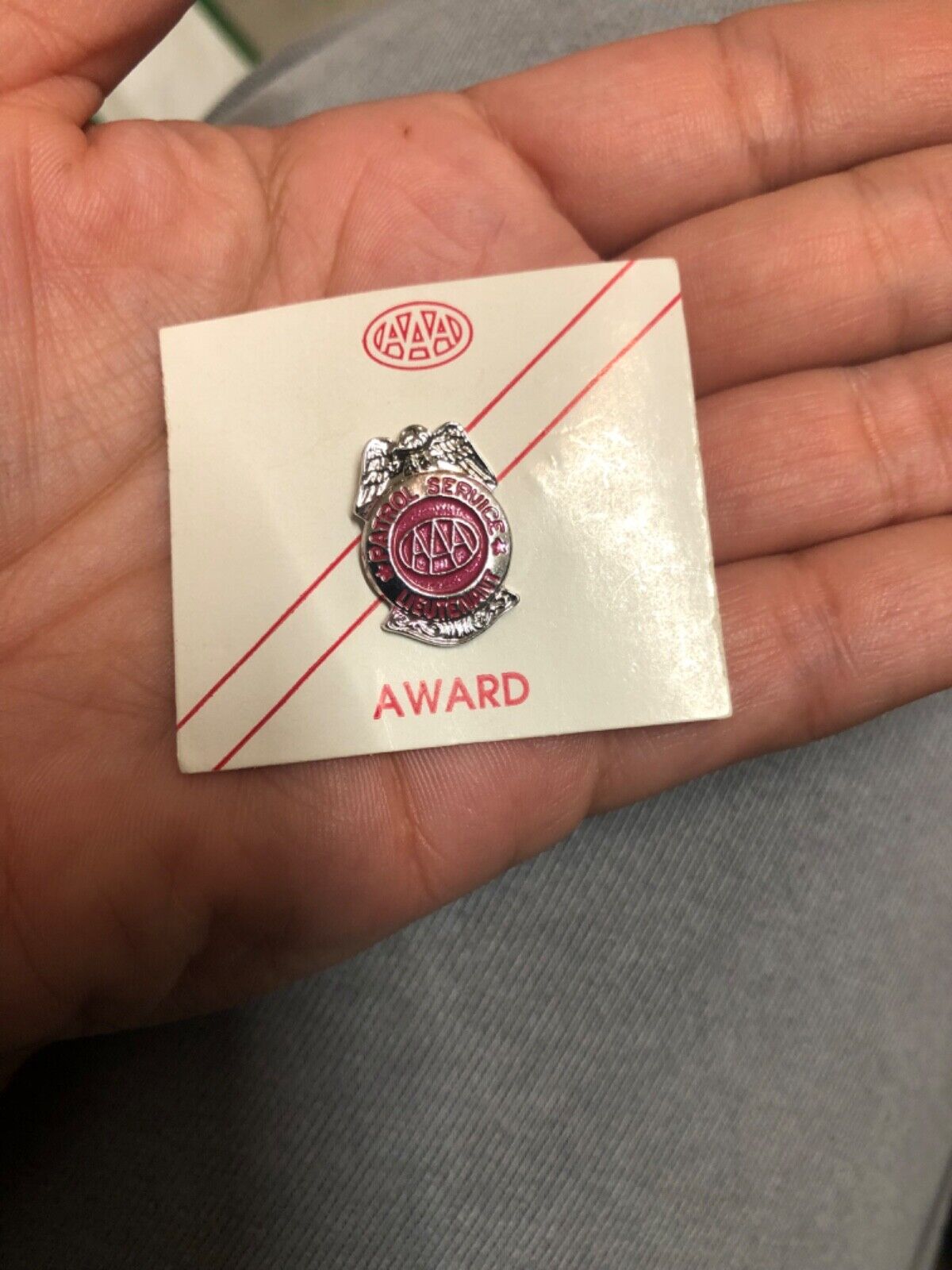New Vintage Silver/Red Lieutenant AAA School Safety Patrol Metal Badge Pin VGC