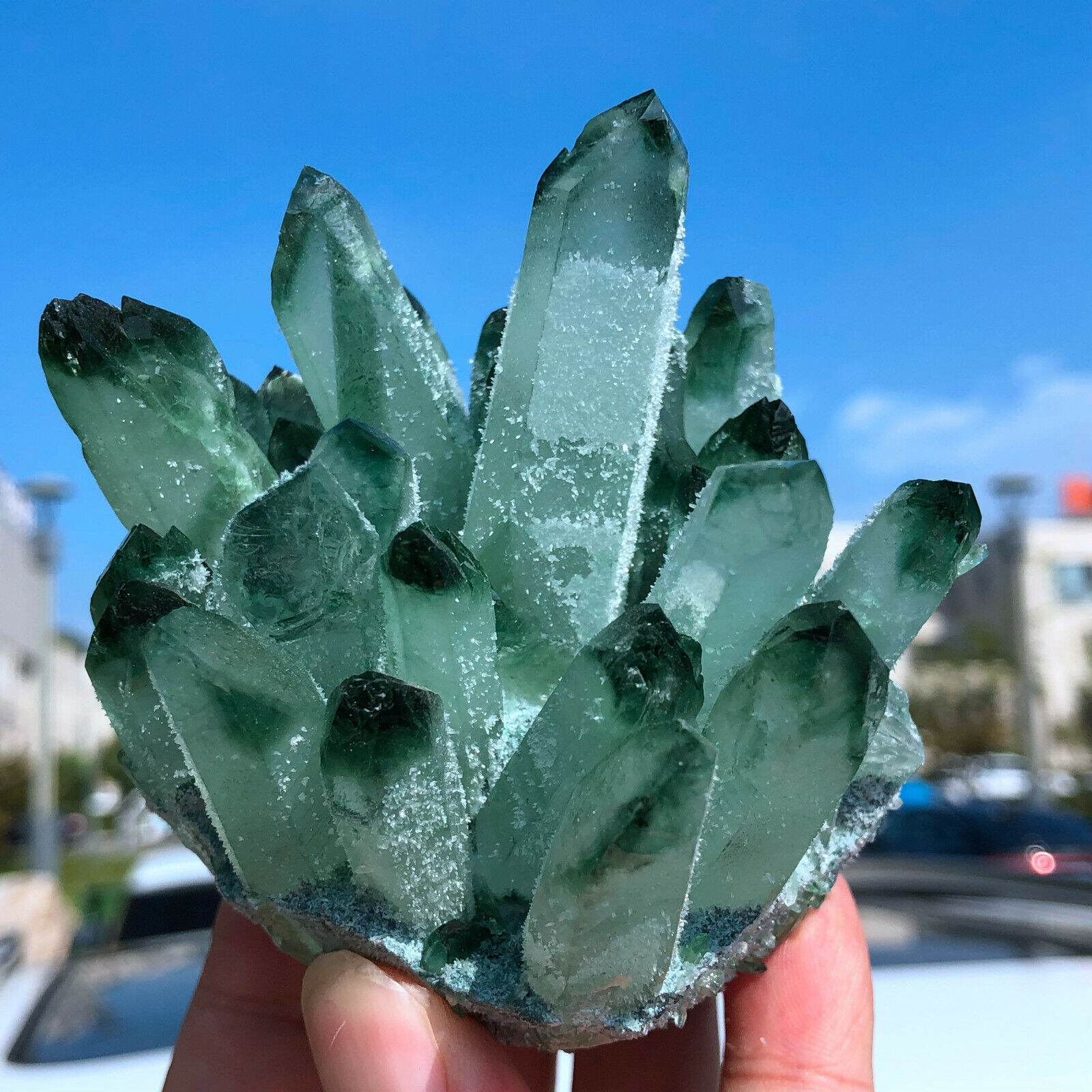 300-400g Natural Beatiful Green Tibetan Quartz Crystal Cluster Specimen Healing