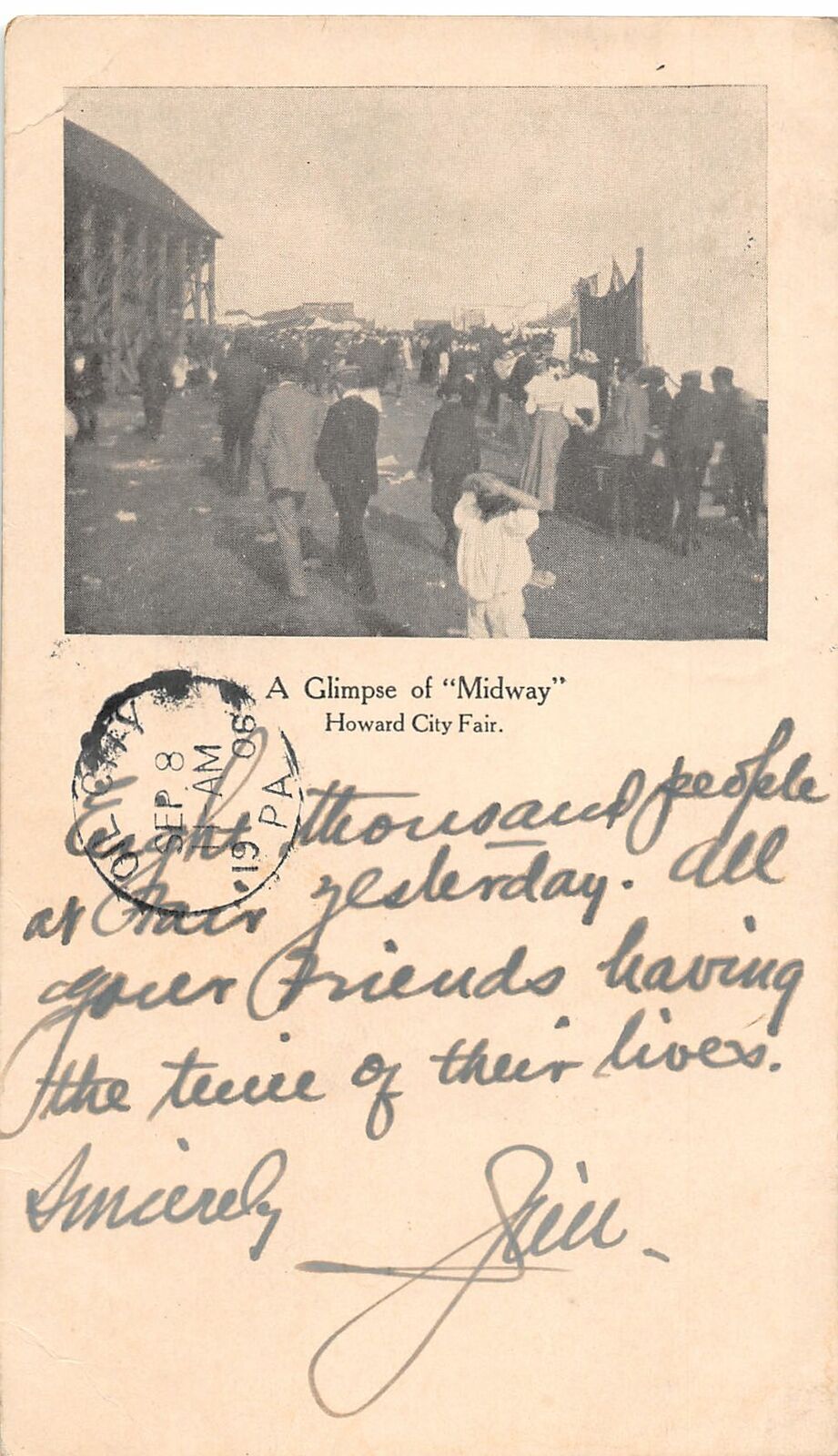 H63/ Howard City Michigan Postcard 1906 Midway Crowd 8000 People 50