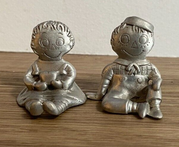Miniature Pewter Raggedy Ann & Andy Figurines 1.5 Inches
