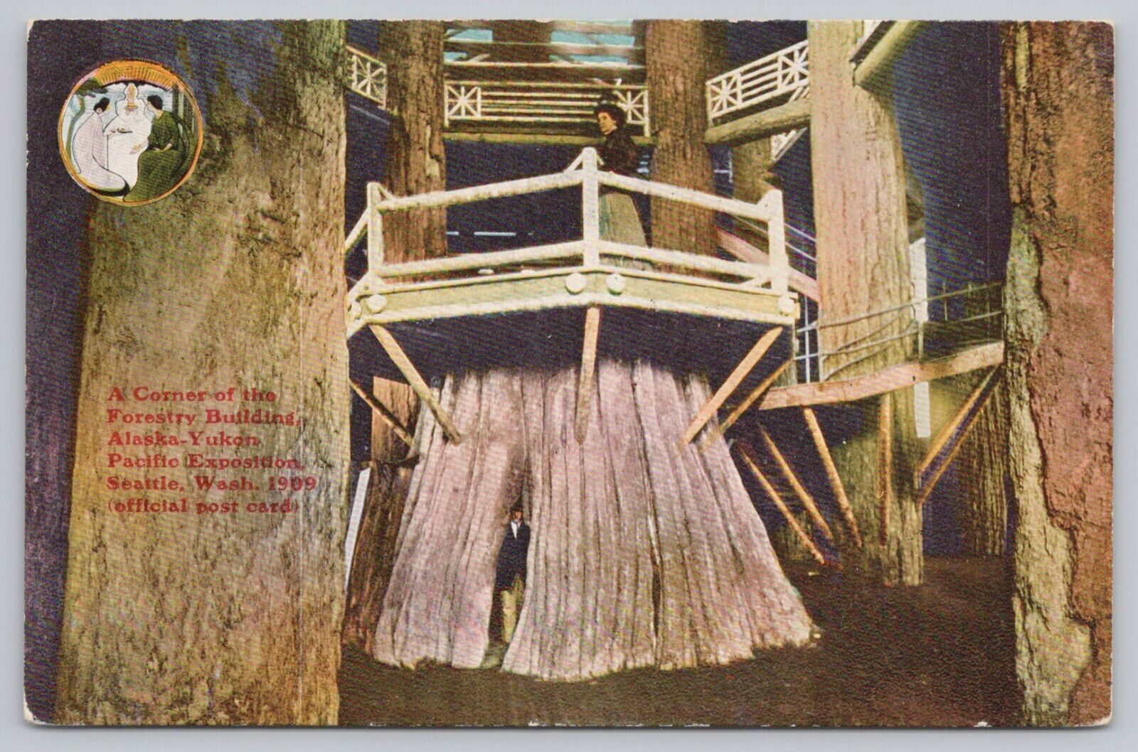 Postcard A Corner of Forestry Building AK-Yukon Pacific Expo, Seattle WA 1909