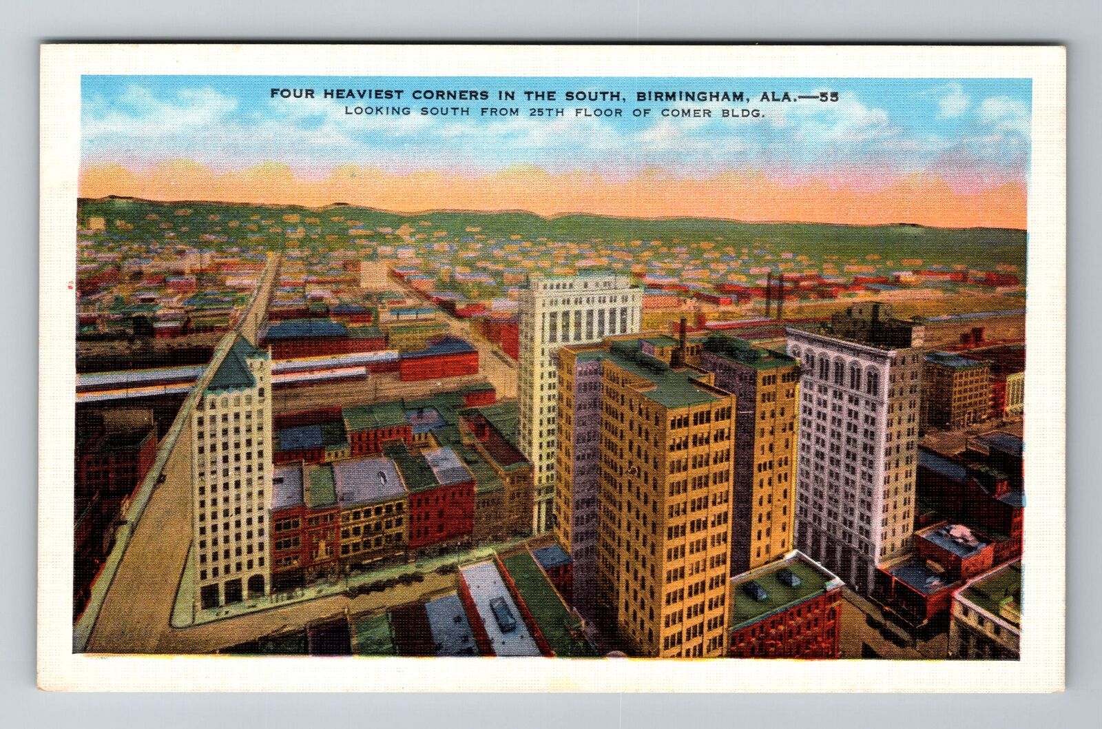 Birmingham AL-Alabama, Skyscrapers at Intersection, Antique Vintage Postcard
