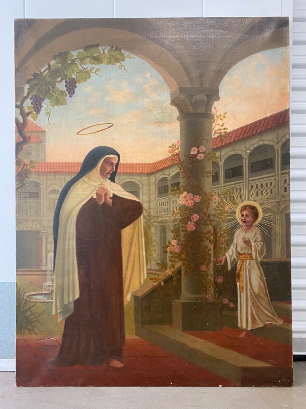 🔥 Fine Antique 19th c. Old Master Carmelite Catholic Saint Oil Painting, HUGE
