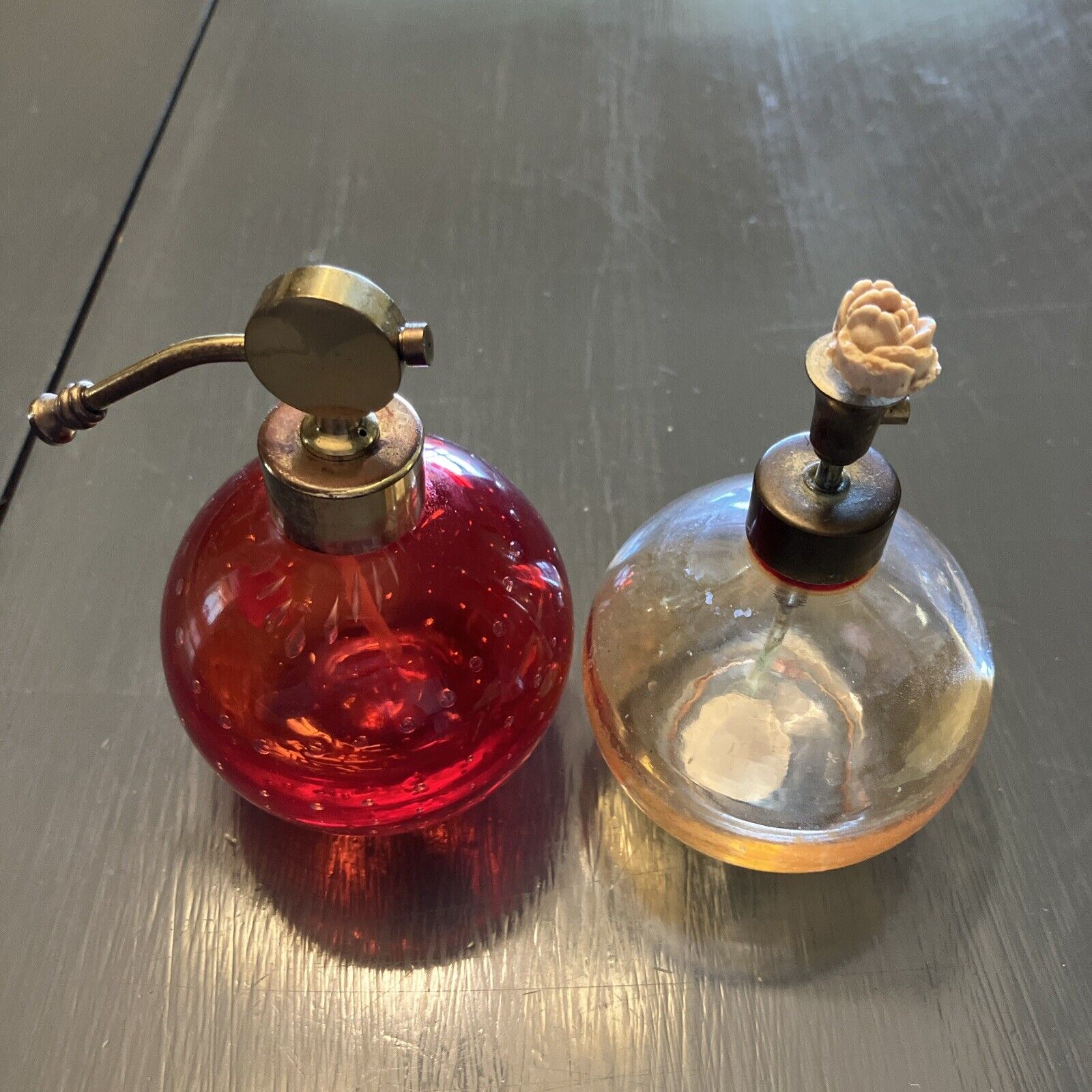 2 I W Rice Perfum Bottles Vintage Red Golden Bubbles S4 