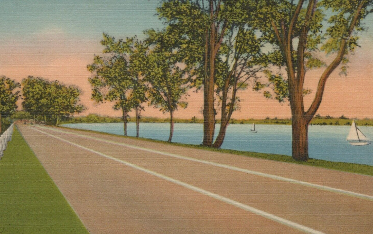 Route 5 Highway along Beautiful Seneca Lake Geneva NY Linen Vintage Post Card