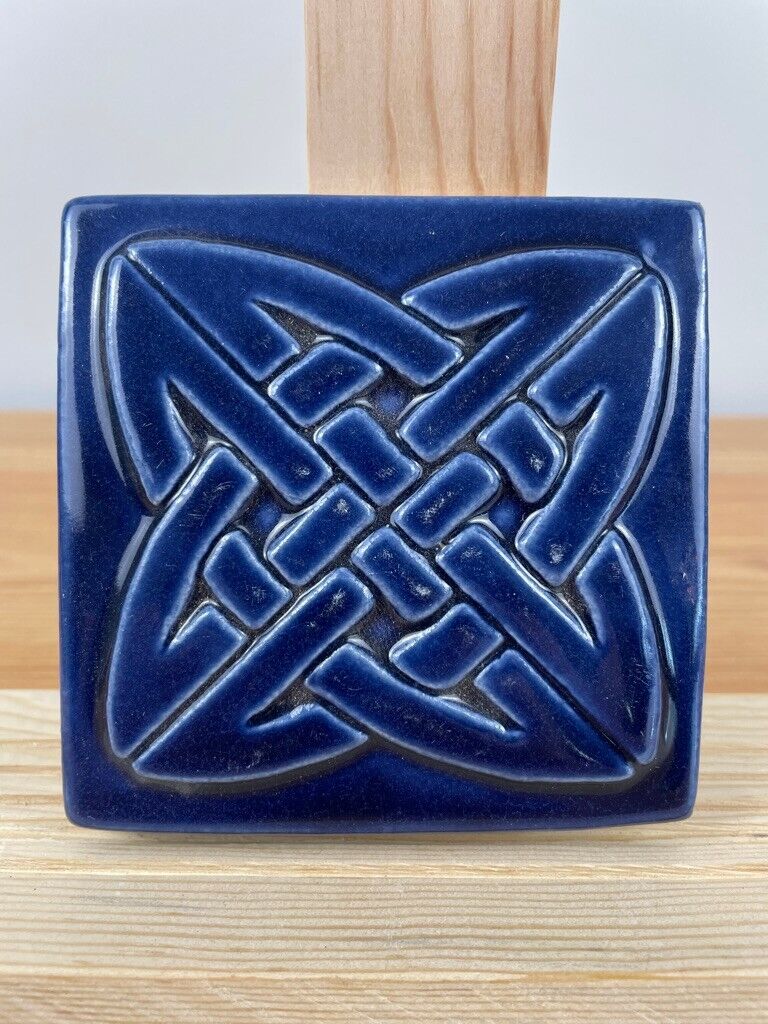 Rare Vtg Motawi Tileworks Relief Accent Tile Celtic Glossy Blue 4X4 USA