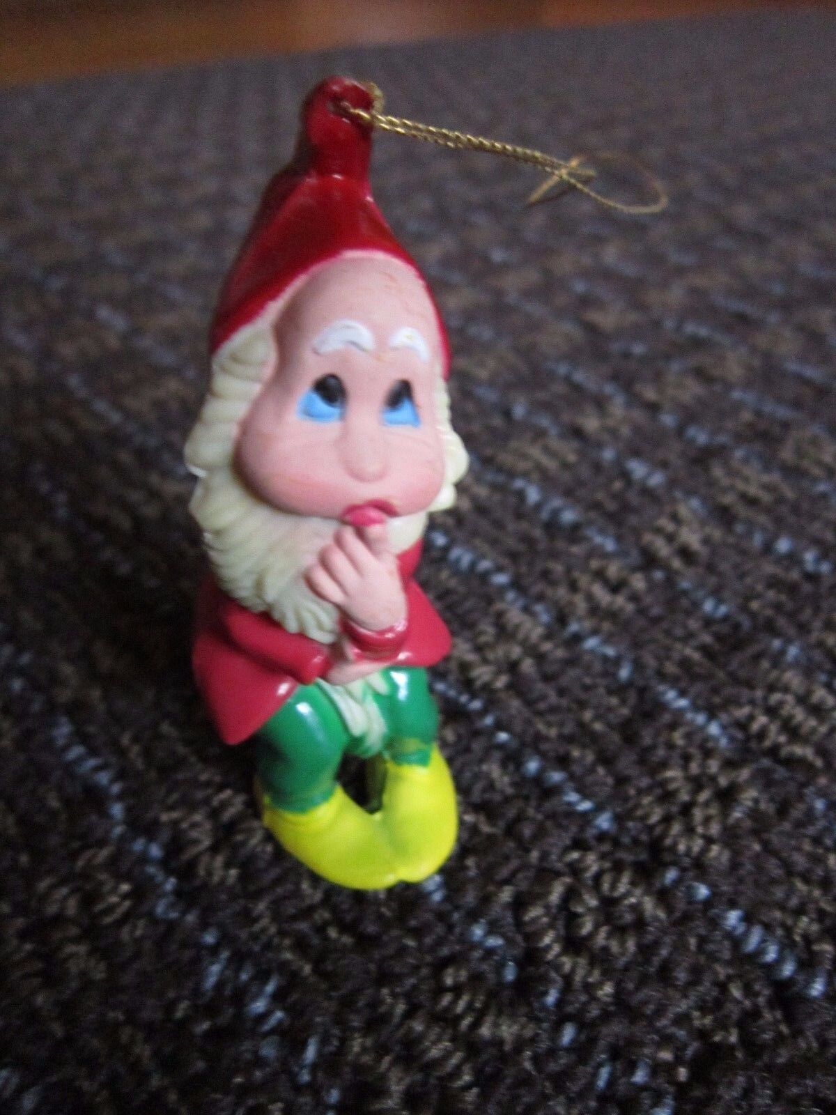 Christmas Elf Ornament Vintage Red Green Thoughtful Confused Dwarf Collectible