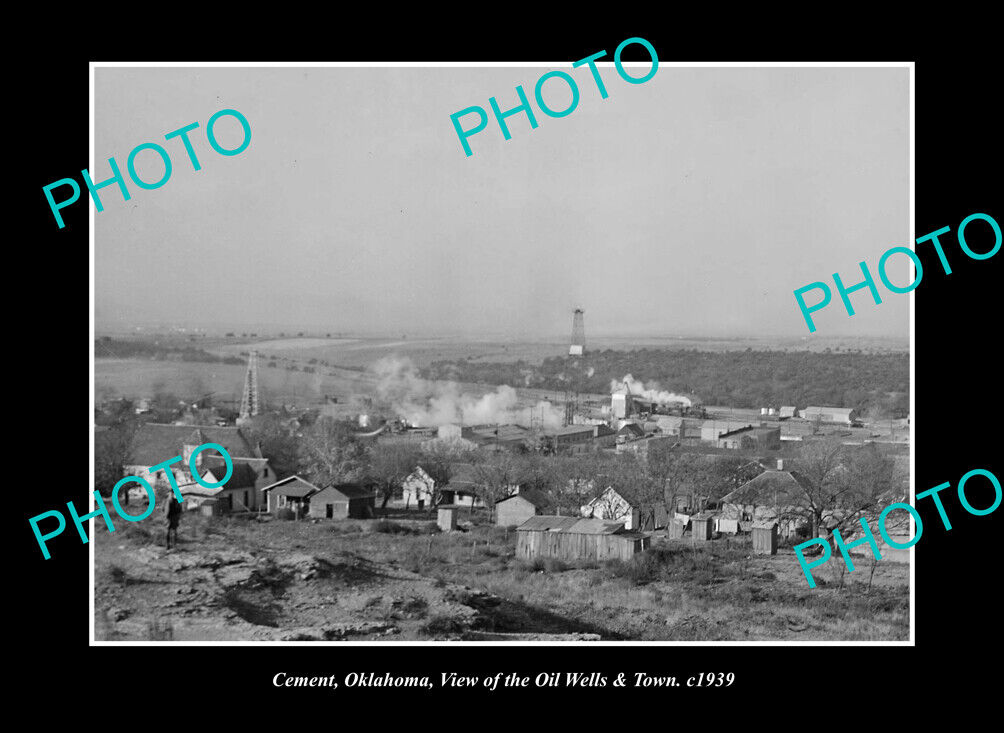 OLD LARGE HISTORIC PHOTO CEMENT OKLAHOMA, PANORAMA OF THE TOWN c1939 1
