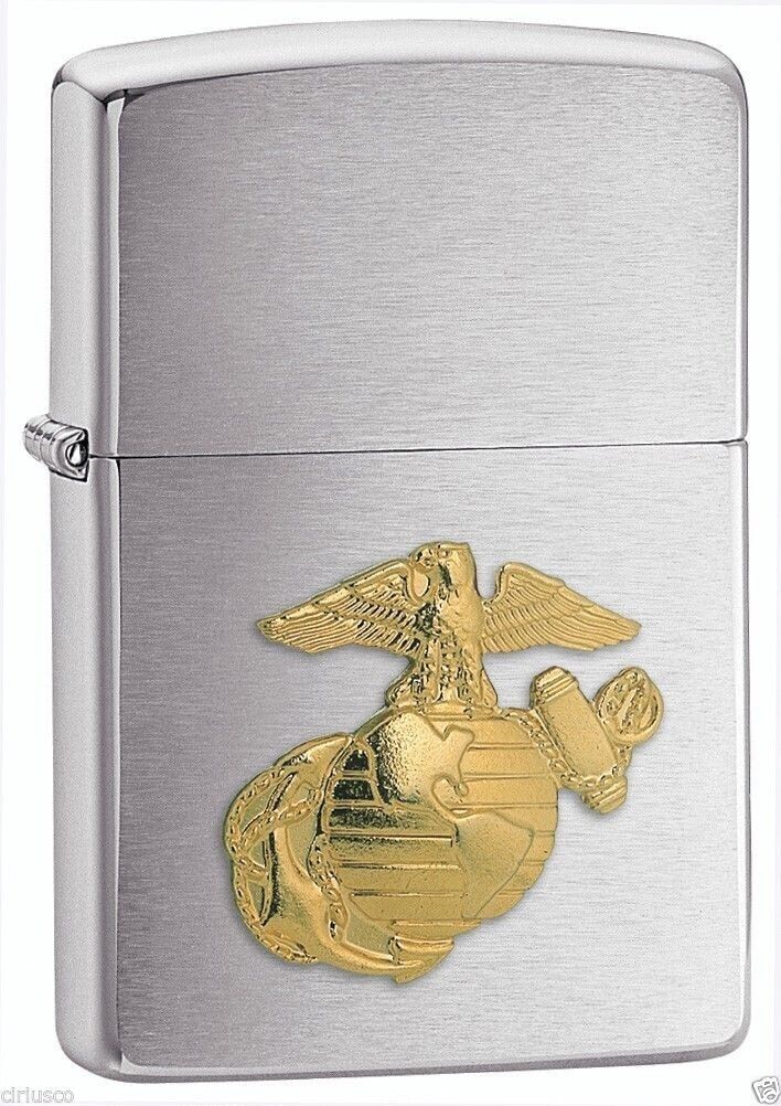 U.S. Marine Corps Chrome Zippo Lighter with Raised Brass EGA Marine Emblem