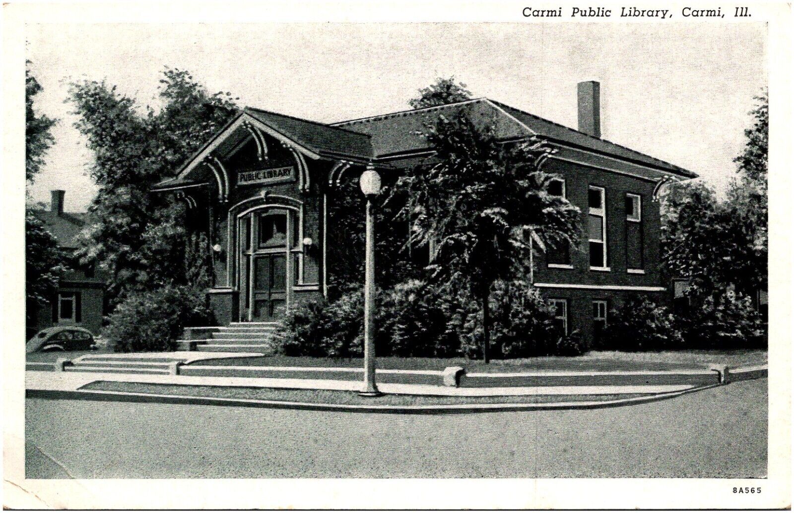 Carmi Public Library in Carmi Illinois IL 1920s Postcard Curt Teich