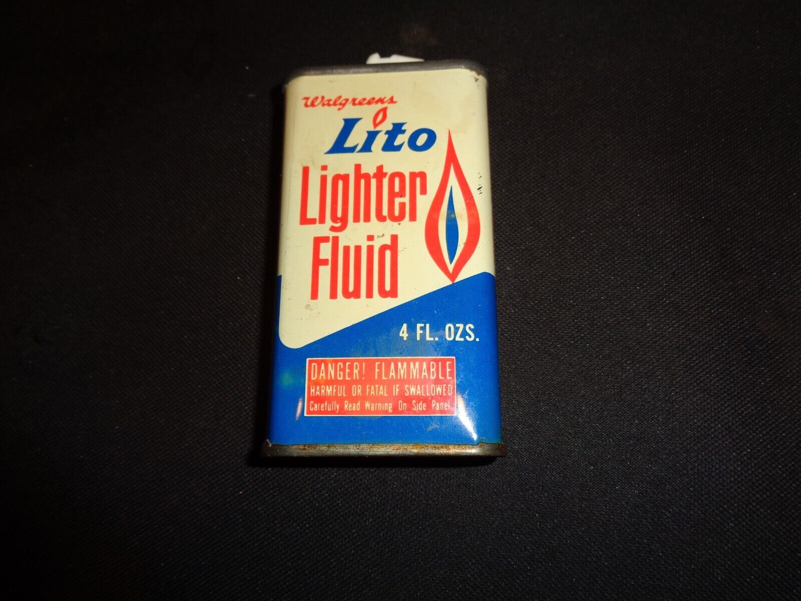 VINTAGE WALGREENS LITO LIGHTER FLUID CAN VERY NICE SHAPE  EMPTY TIN CAN TOBACCO