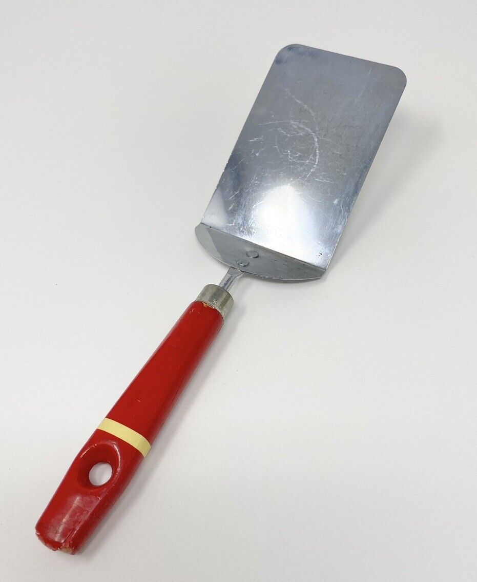 Vintage ANDROCK Spatula Short Wood Handle Red Made In USA Farmhouse Mid Century