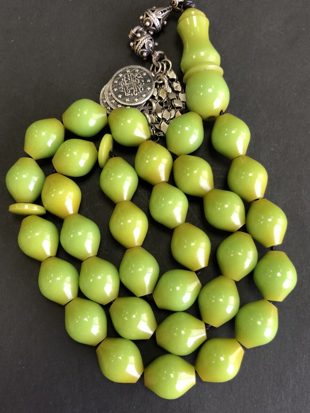 Antique Miscky Apple Green  Amber bakelite islamic  prayer 33 beads 53 Grams R33