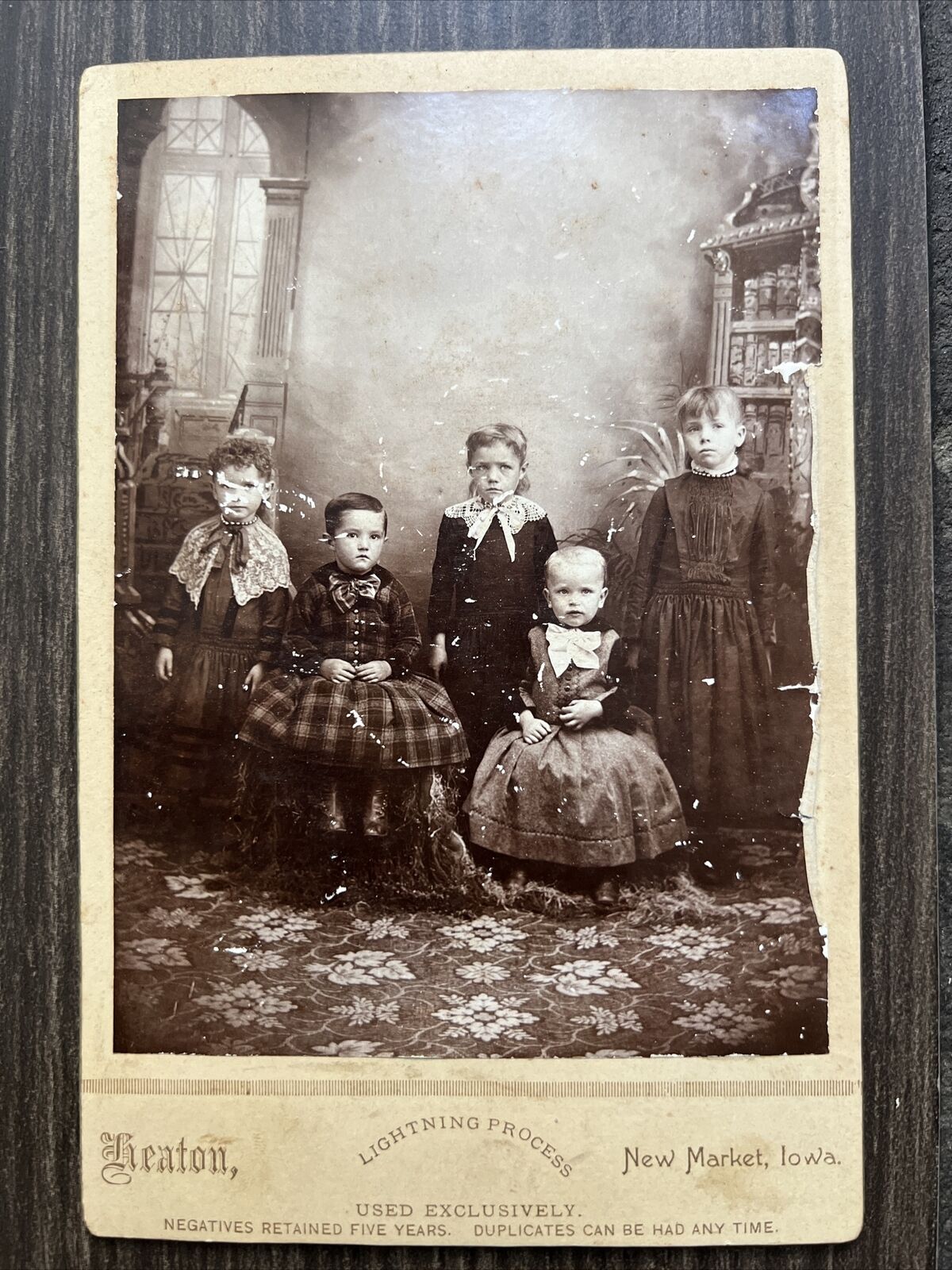 Antique 1890'S CABINET CARD Photograph Kids Mourning Death Family Boys Girls