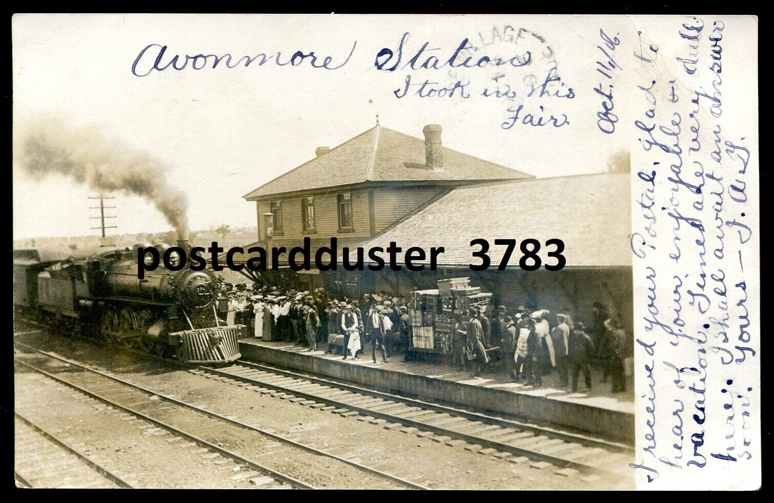 AVONMORE Ontario 1906 Train Station. Real Photo Postcard