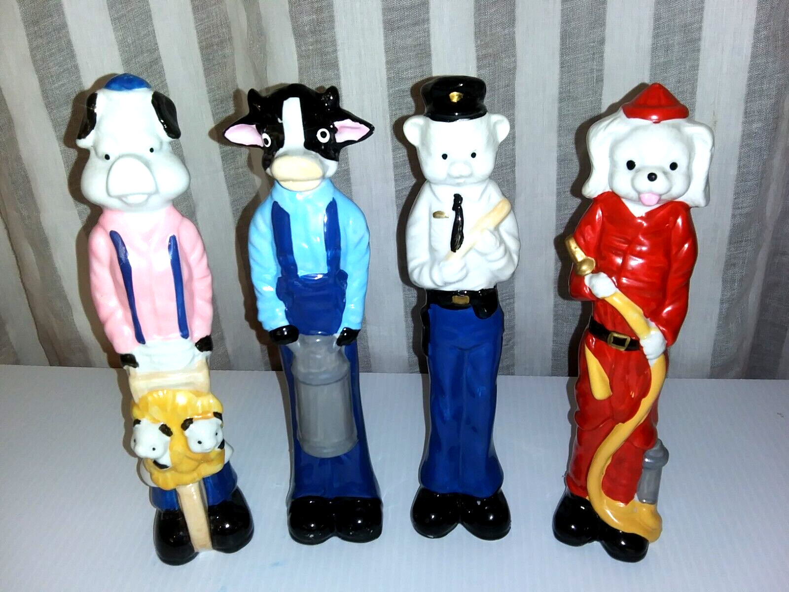 4 Vintage Ceramic Anthropomorphic 8 in. Characters/ Dog, Cow, Pig, Bear ****