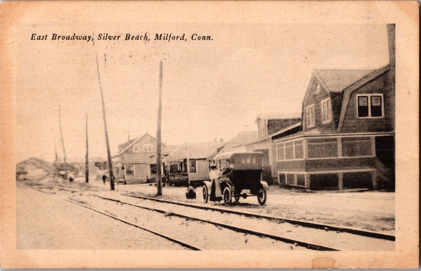 View on East Broadway, Silver Beach, Milford CT c1918 Vintage Postcard M80