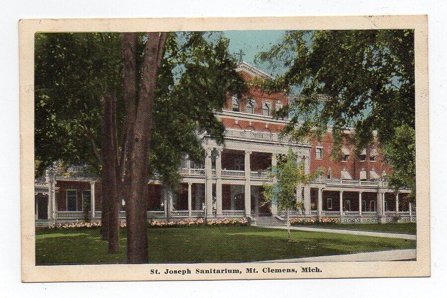 WB Postcard, St. Joseph Sanitarium, Mt. Clemens, Mich., Michigan