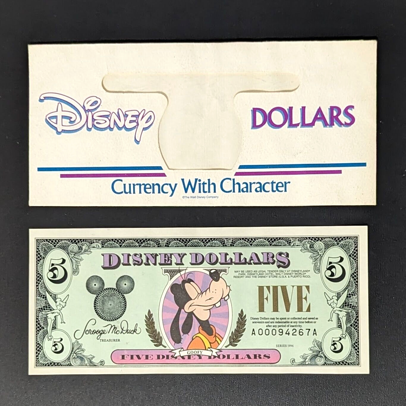 RARE 1996 A $5 Disney Dollar Goofy #A00094267A - Great condition