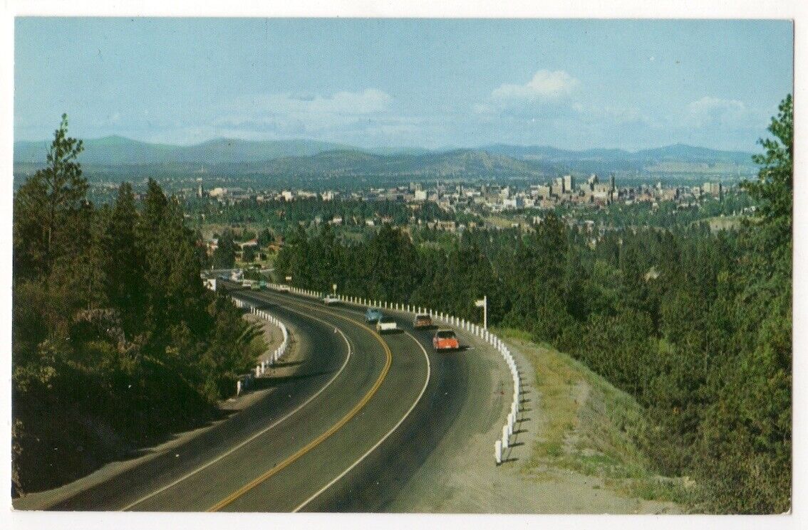 Spokane Washington c1950's U. S. Highway 10 approach to city, vintage cars