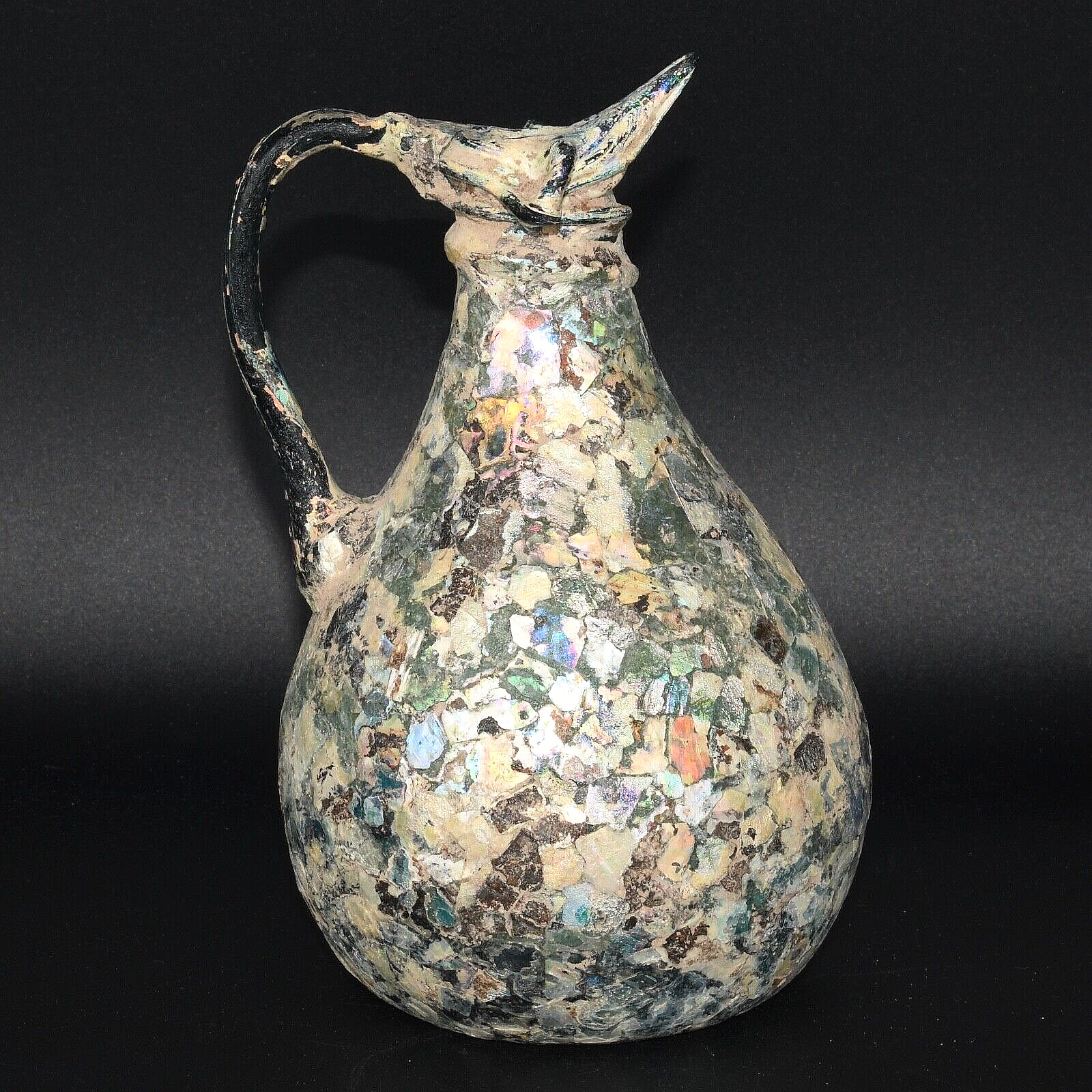 Large Genuine Ancient Roman Glass Jug With Iridescent Patina in Good Condition