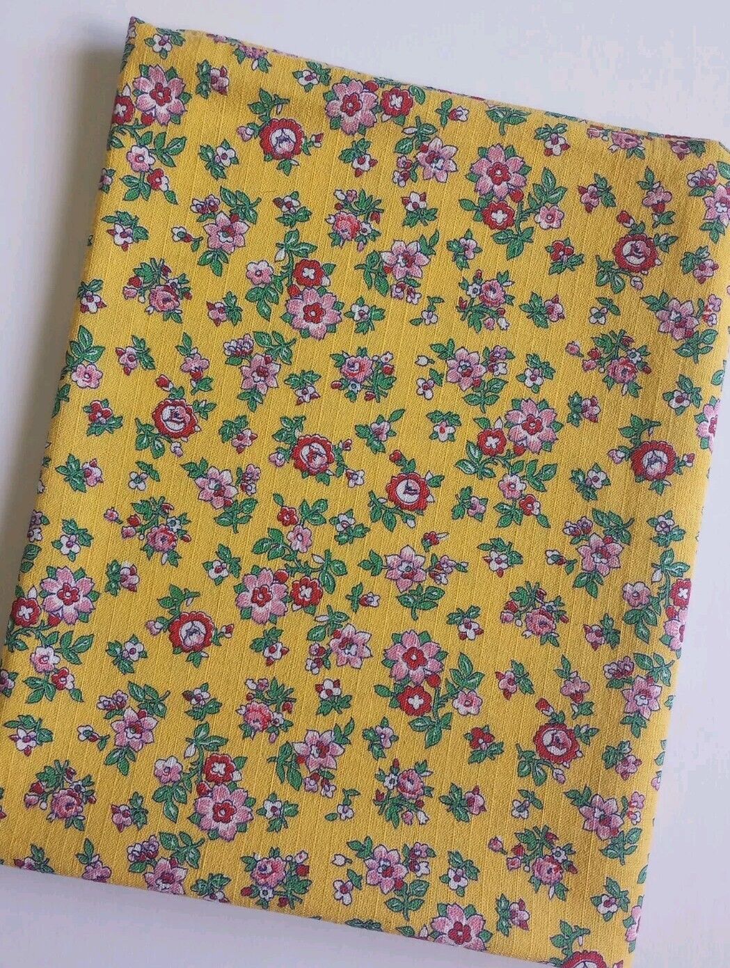 Vintage Full Feedsack Flour Sack Fabric 36x45 Opened Yellow And Flowers