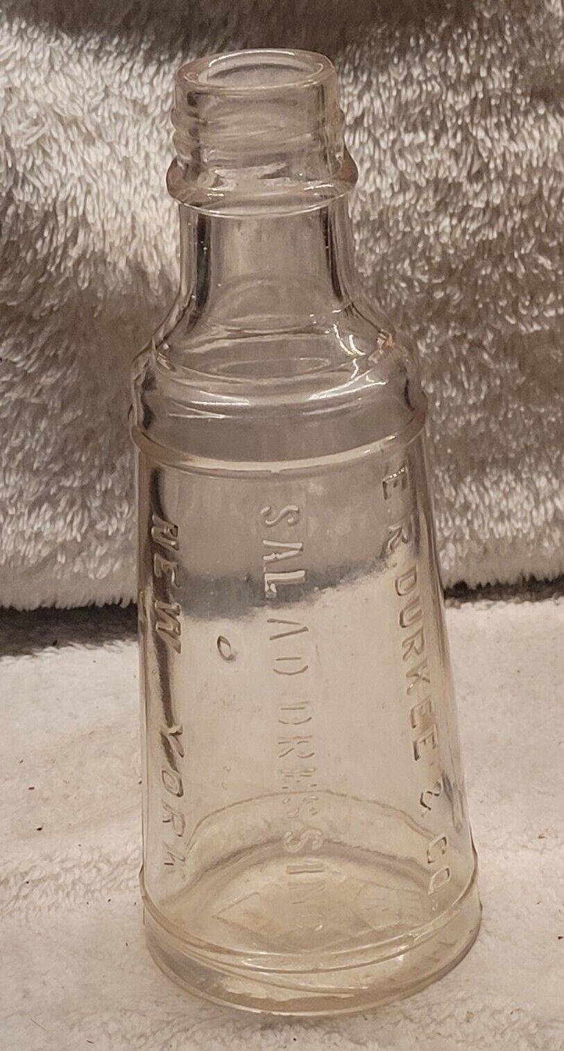 E.R. Durkee & Co. New York, Salad Dressing Clear to Amethyst Glass Bottle 
