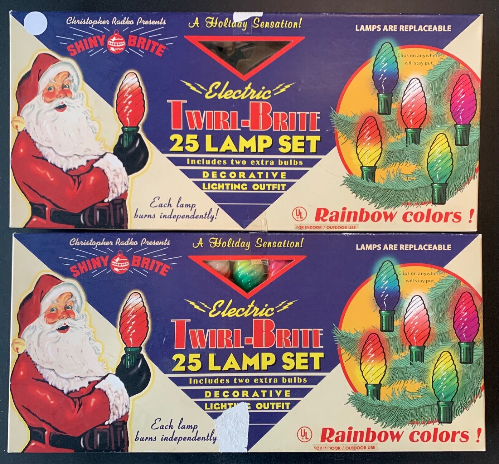 2 boxes of Christopher Radko Shiny Brite Electric Twirl-Brite Christmas Lights 