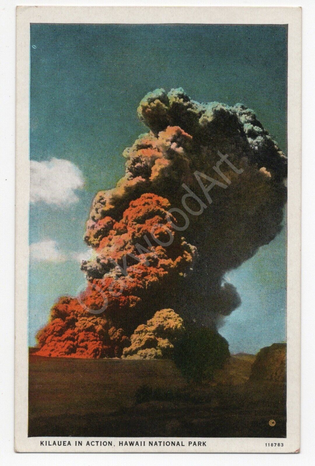 Hawaii\'s Kilauea Volcano in Action - Vintage Postcard c1930s - Fiery Eruption