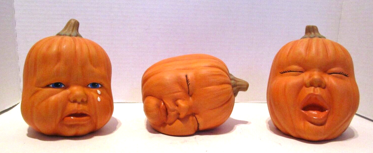 Vintage Baby Face Pumpkin Anthropomorphic Creepy Halloween Décor Crying Sleeping