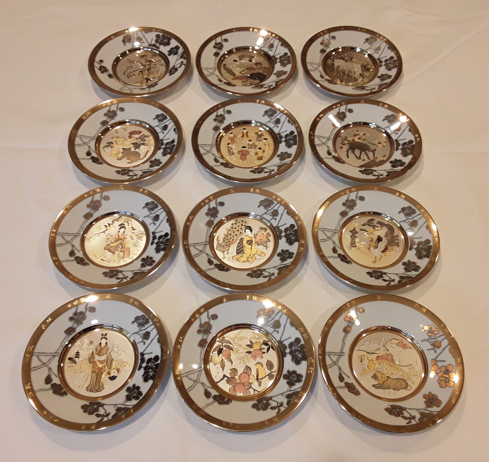 Complete Chokin (12) Plate Set Eternal Wishes Good Fortune Hamilton Collection