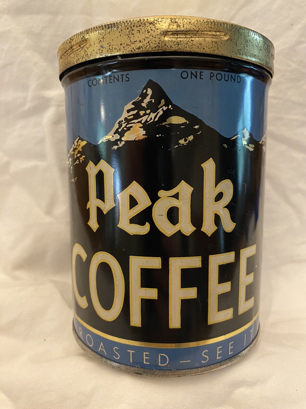 Antique Vintage PEAK COFFEE Independent Grocer\'s Chicago Advertising Tin Can