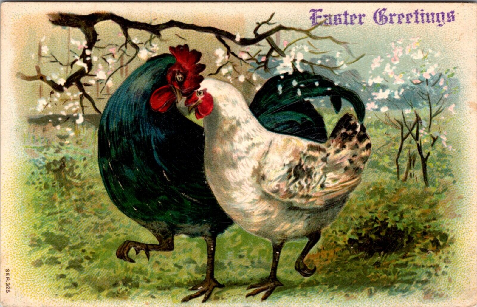 Easter Greetings Postcard Two Chickens Taking a Loving Walk Together