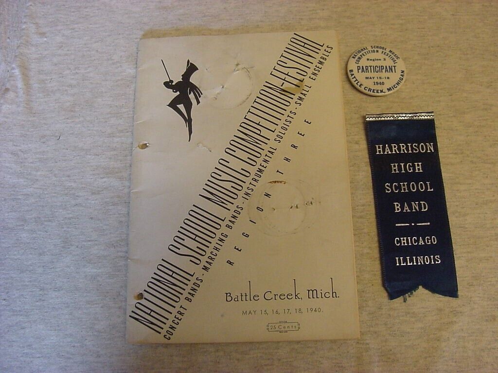 National School Music Competition Festival 1940 Battle Creek program, pinback