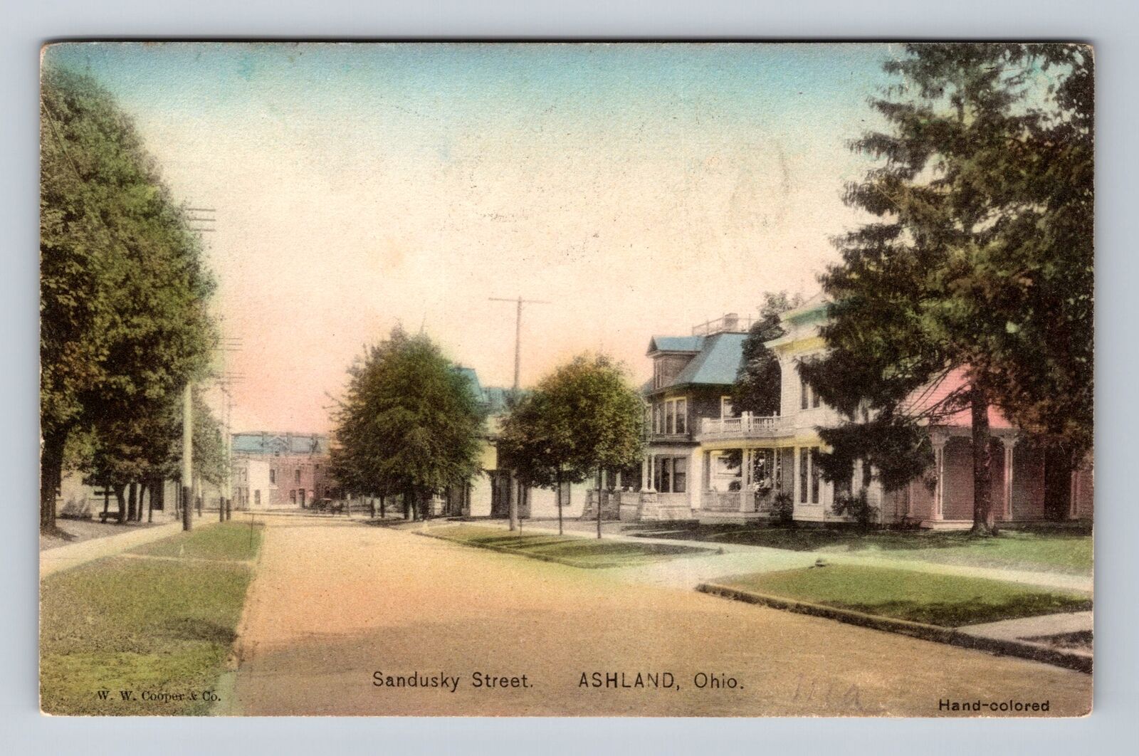 Ashland OH-Ohio, Residential Section Sandusky Street, Antique Vintage Postcard