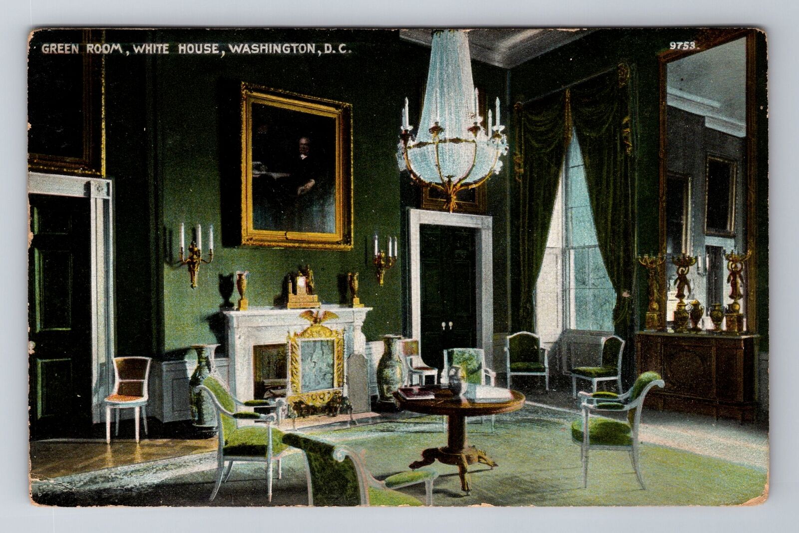 Washington DC-Green Room, White House, Antique, Vintage Souvenir Postcard