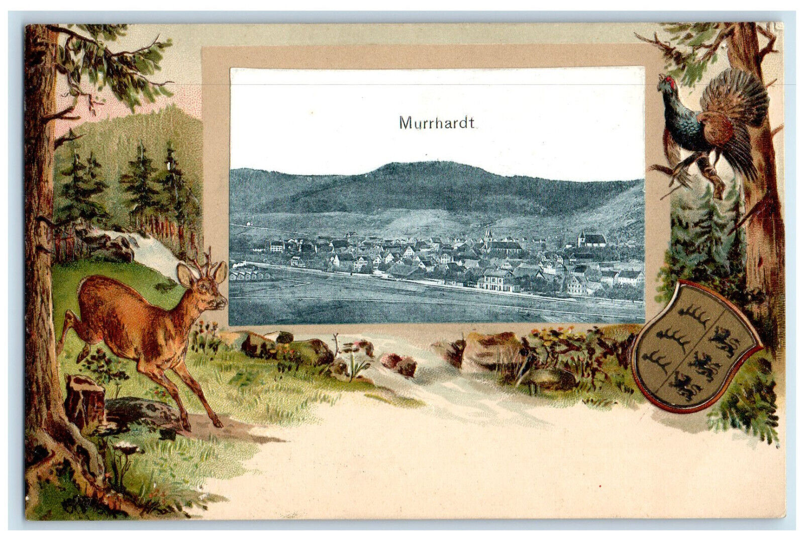 c1910 River Deer Bird Trees Scene Murrhardt Germany Antique Posted Postcard