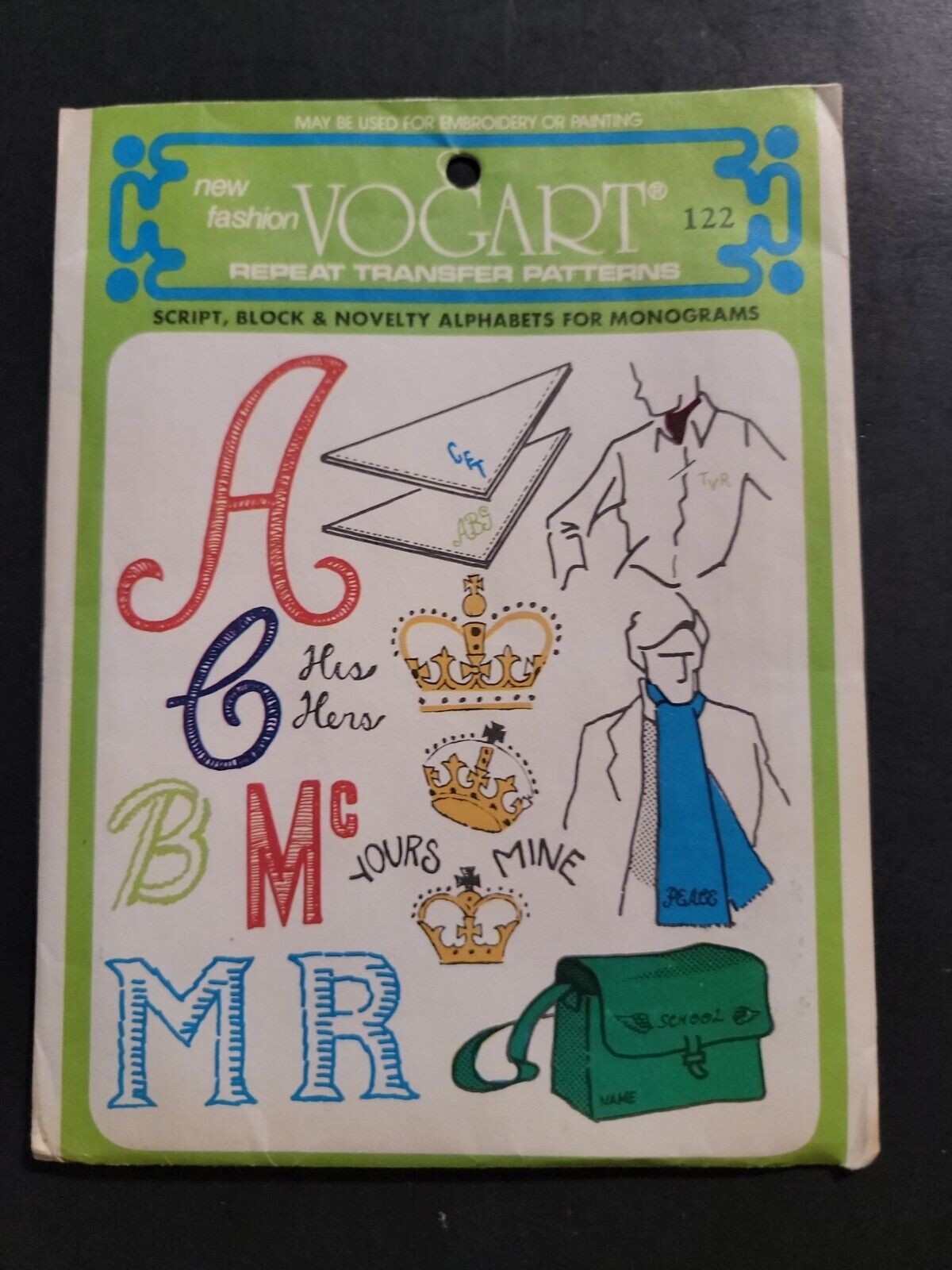 Vintage 1950s Vogart 122 Monogram Letter Embroidery Transfer Stamping Pattern