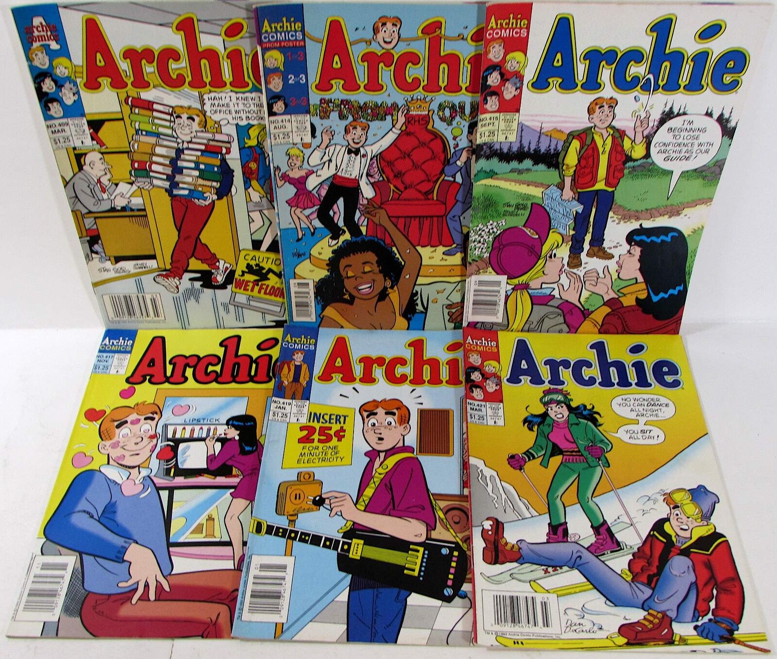 Archie Lot 6 #409, 414, 415, 417, 419, 421 Archie 1993 Newsstand Comics